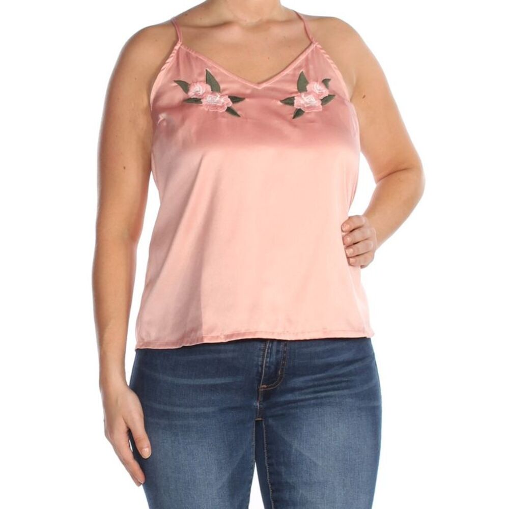 ROXY Womens Pink Embroidered Tank Spaghetti Strap V Neck Top Size: S